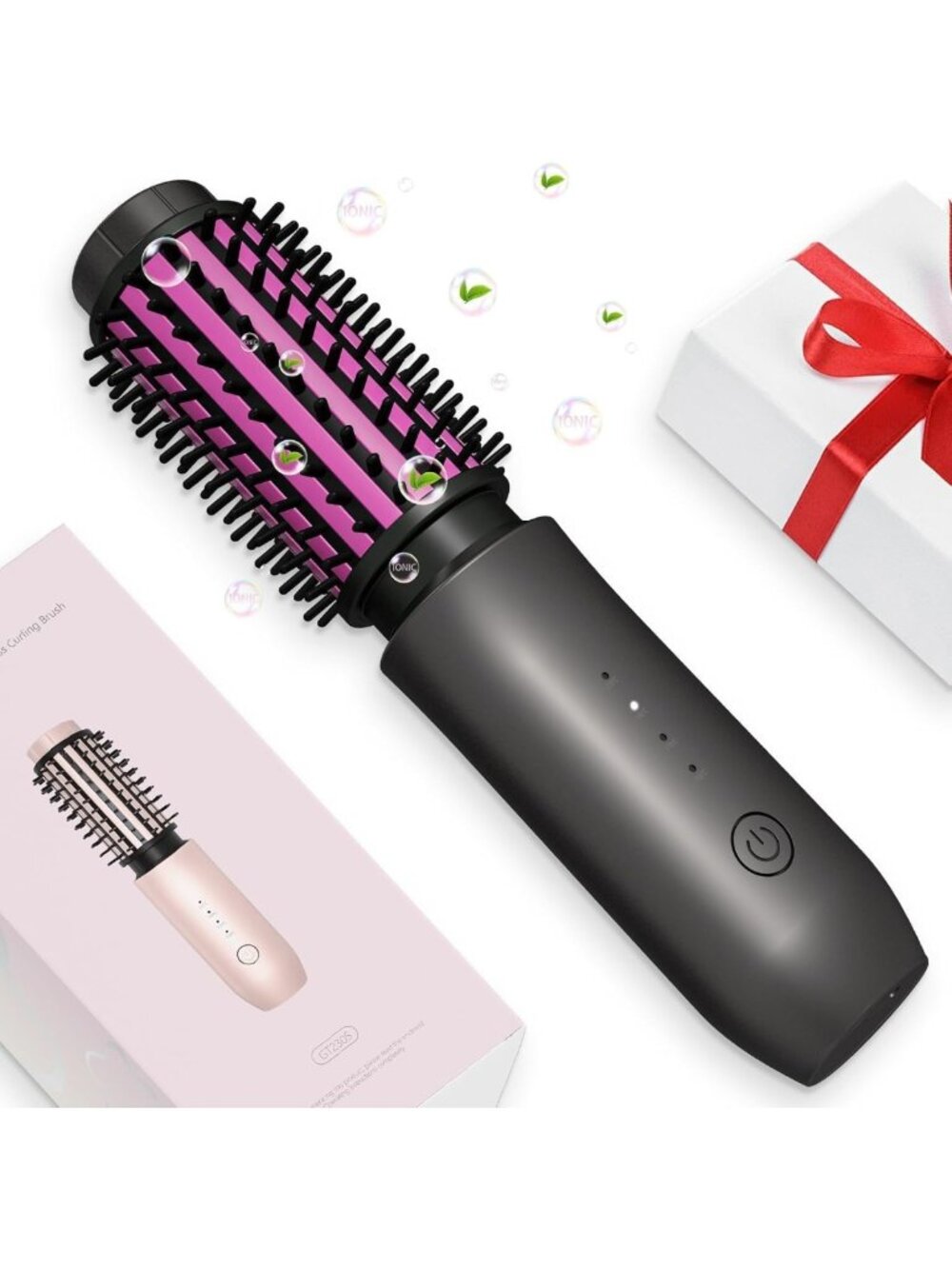 Portable Mini Cordless Curling Iron Brush - 3-in-1 Anti-Frizz Hair Tool